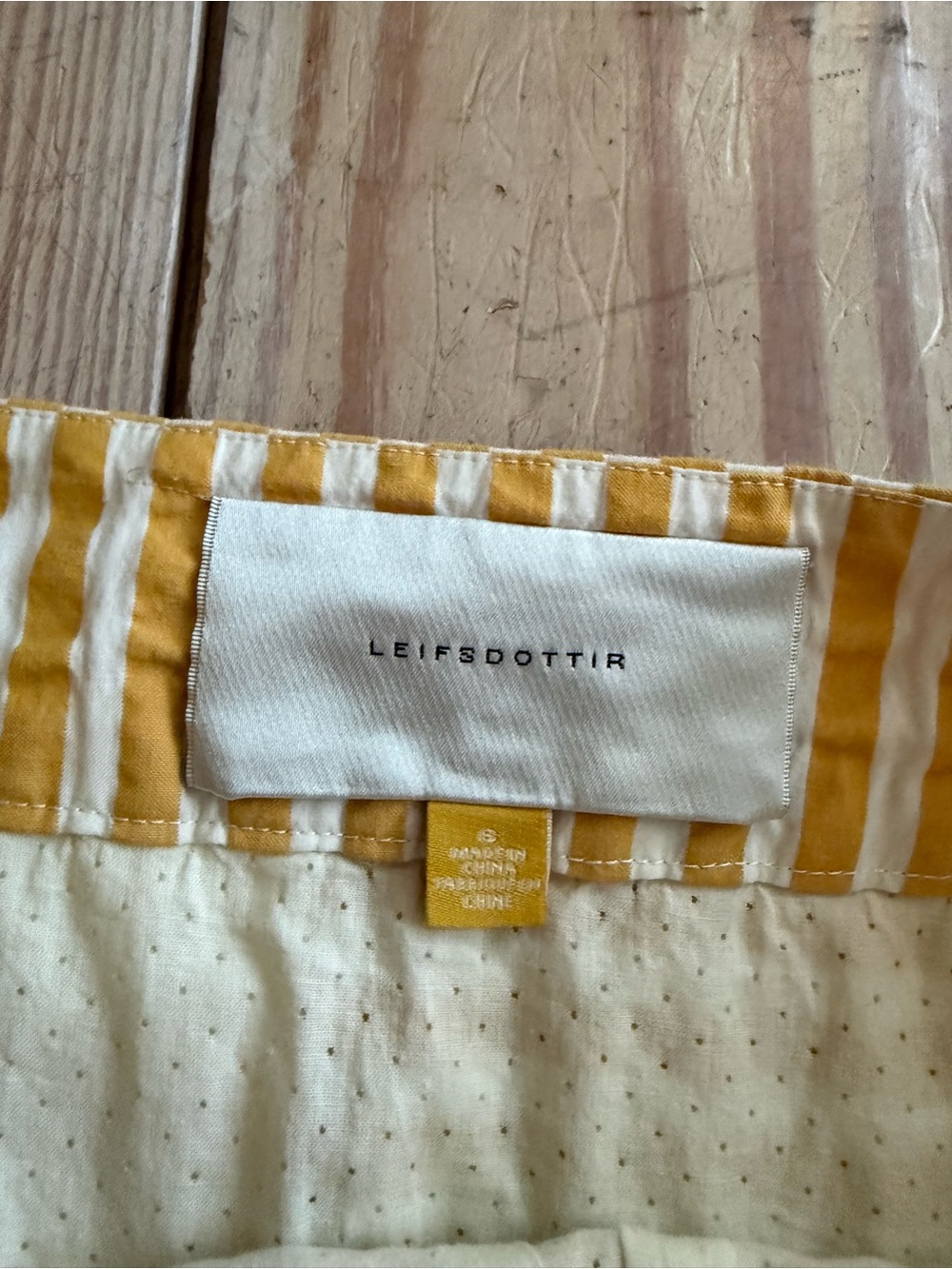 LEIFSDOTTIR yellow white striped mini skirt tie waist buttons size 4 - Picture 2 of 4